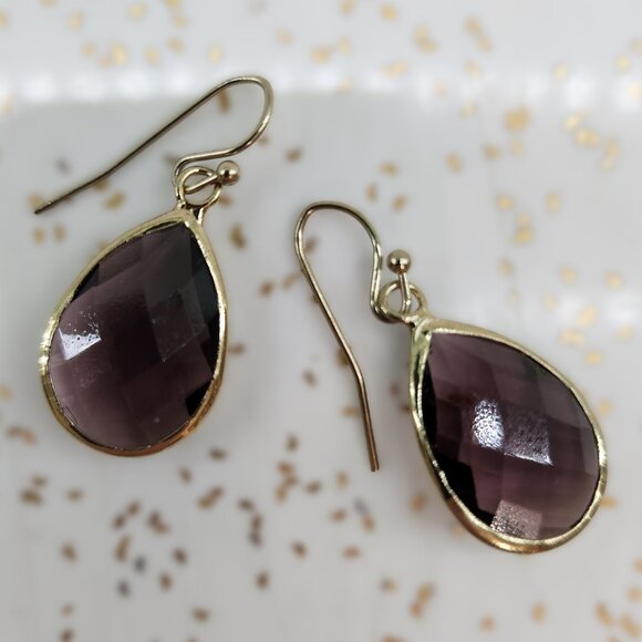 Plum Purple Crystal Teardrop Dangle Earrings - Picture 2 of 10